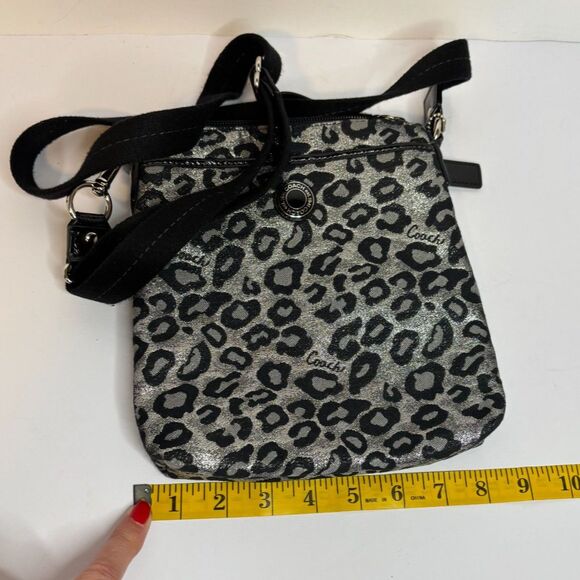 COACH Leopard Ocelot Black Silver Metallic Crossbody Handbag Purse Shoulder Bag - Picture 8 of 8